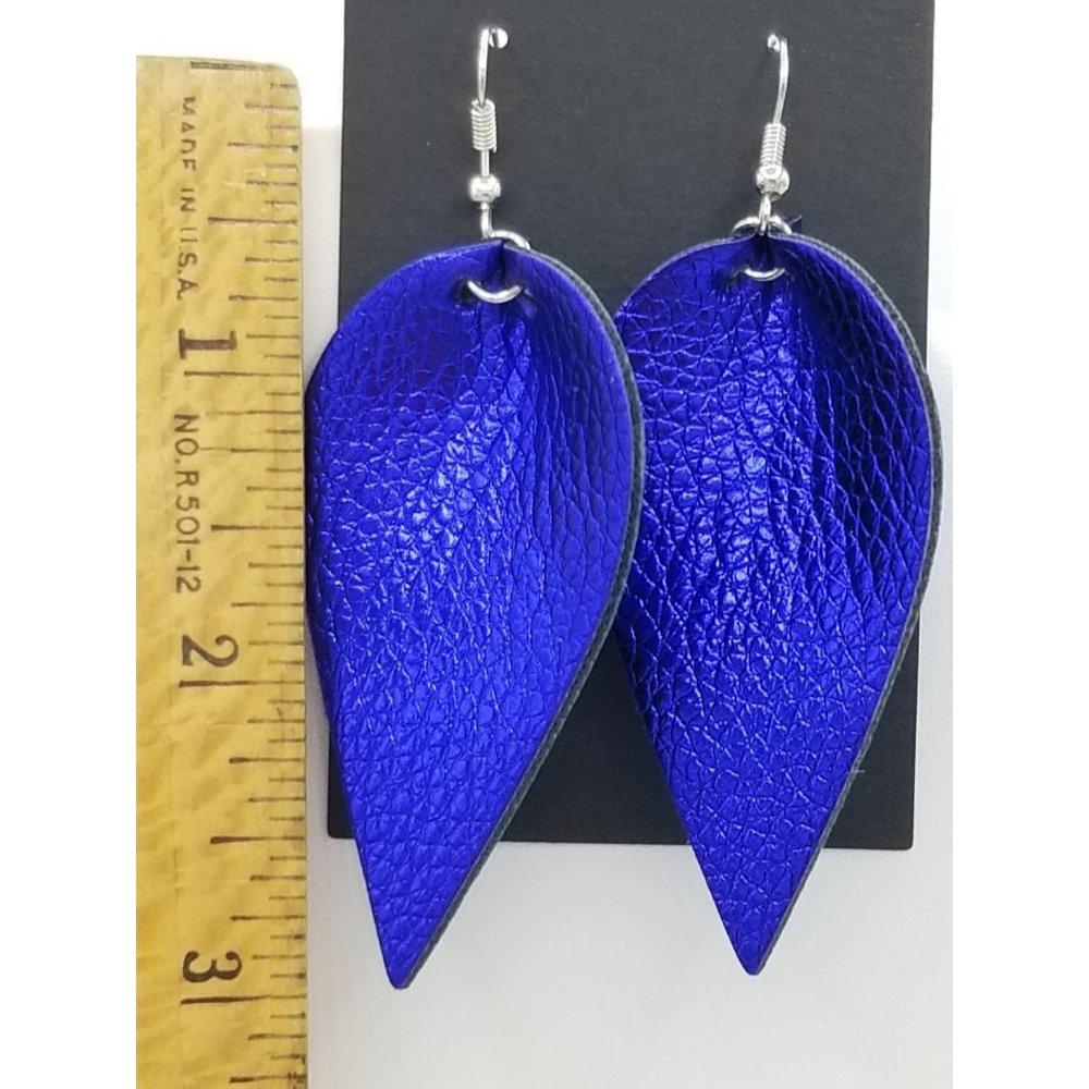 Metallic blue faux leather earrings